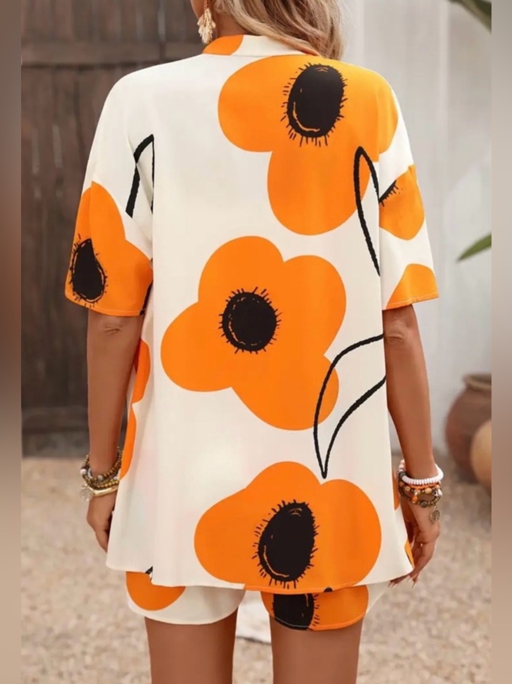 Floral Print 2 Piece Outfit in Orange & White. NWOT - Picture 2 of 2
